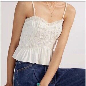 Anthropologie Sunday In Brooklyn Ivory Camisole Size M Smocked Ruffle Straps